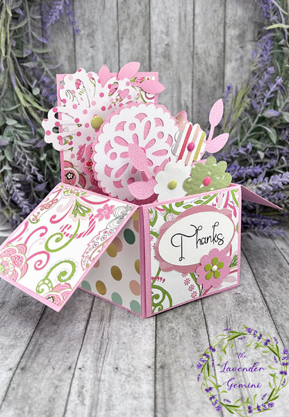 Handmade 3D Pink and Green Thank You Flowers card