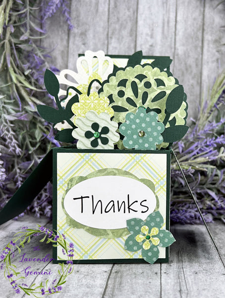 Handmade 3D Green and Yellow Thank You Flowers card