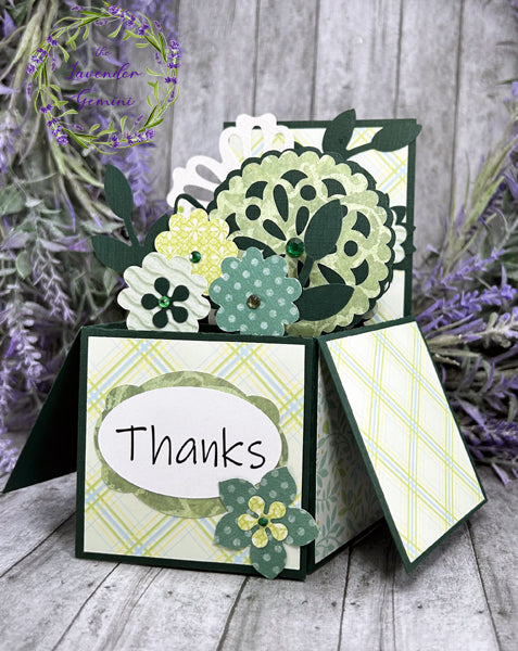 Handmade 3D Green and Yellow Thank You Flowers card