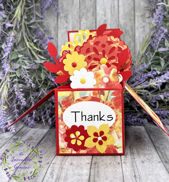 Handmade 3D Red and Yellow Thank You Flowers card