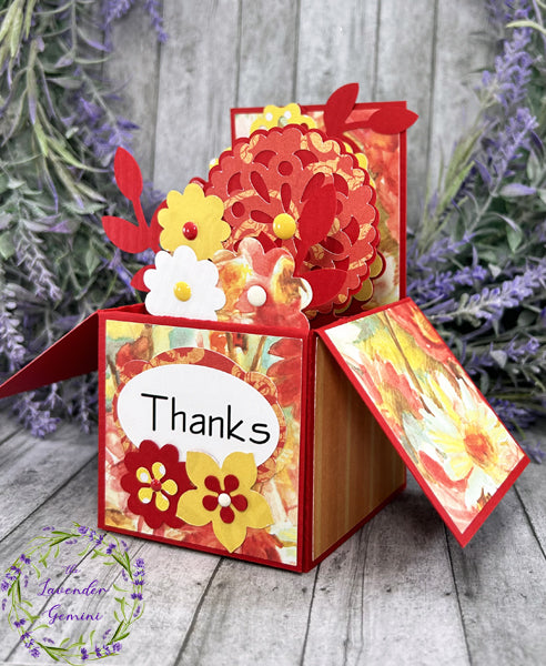 Handmade 3D Red and Yellow Thank You Flowers card