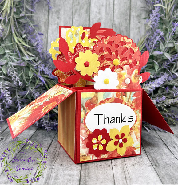 Handmade 3D Red and Yellow Thank You Flowers card