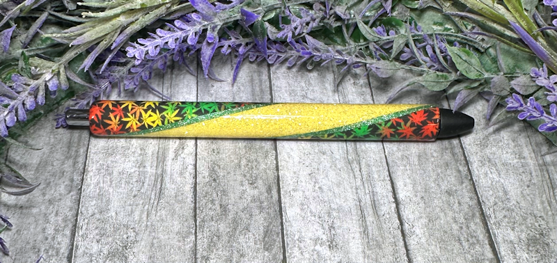 Handmade Marijuana Leaves on yellow glitter pen with free refill