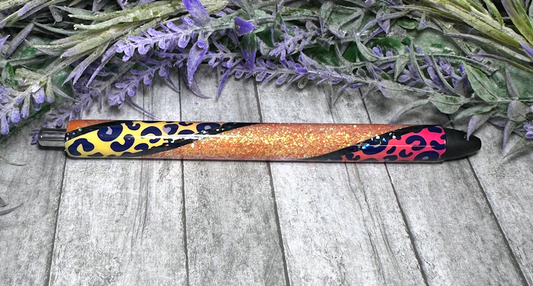 Handmade animal print on orange glitter pen with free refill