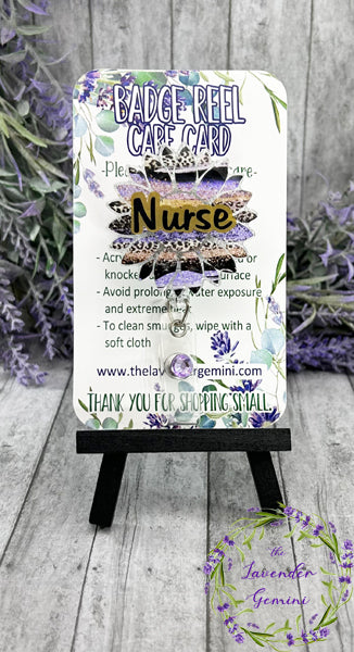 Handmade Nurse Purple Sunflower ID Badge Reel