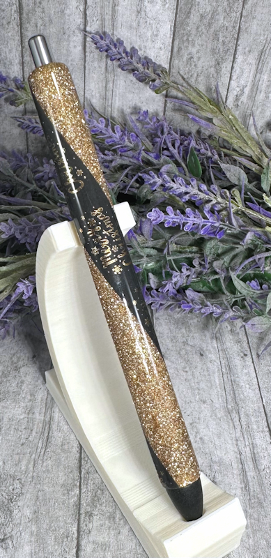 Handmade Merry Christmas Black and Gold glitter pen with free refill