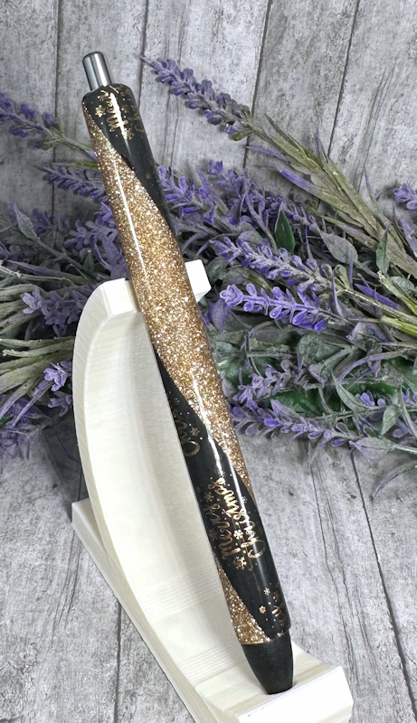 Handmade Merry Christmas Black and Gold glitter pen with free refill