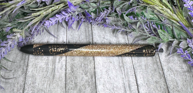 Handmade Merry Christmas Black and Gold glitter pen with free refill