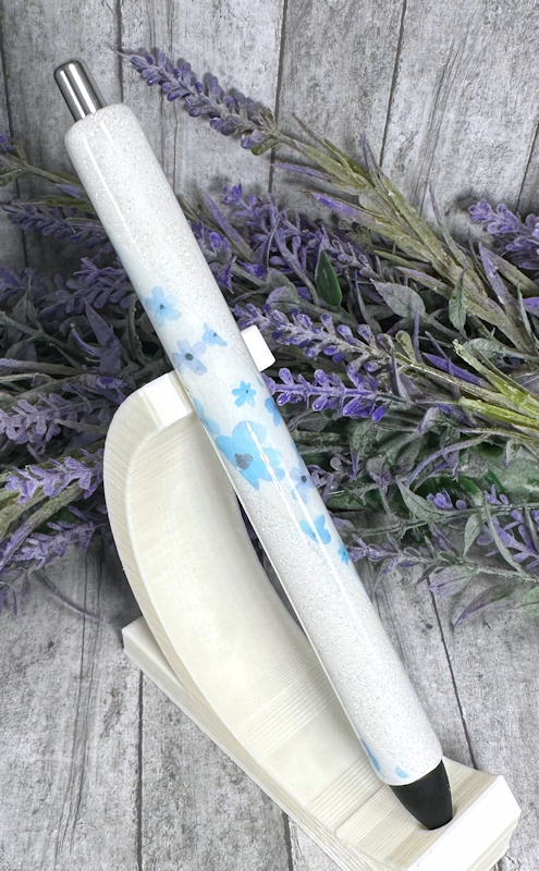 Handmade Light Blue Flowers glitter pen with free refill