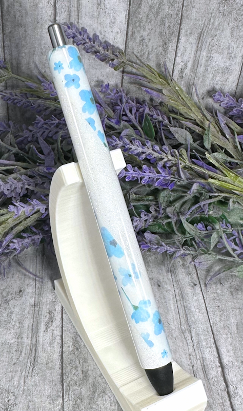 Handmade Light Blue Flowers glitter pen with free refill