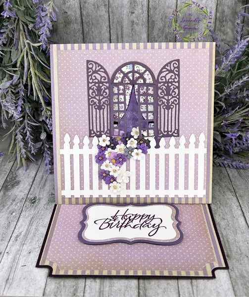 Handmade 3 Panel Easel Birthday card lavender