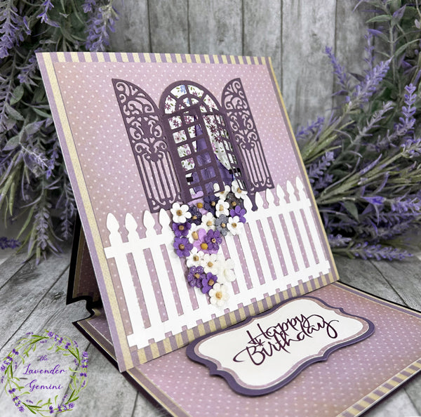 Handmade 3 Panel Easel Birthday card lavender