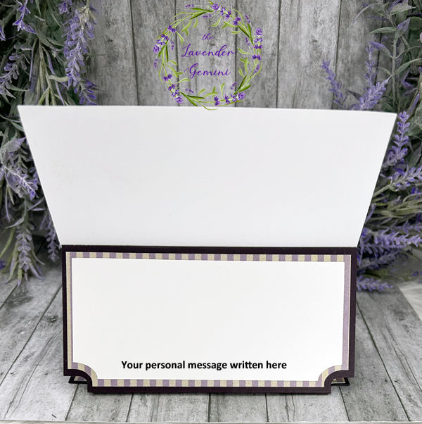 Handmade 3 Panel Easel Birthday card lavender