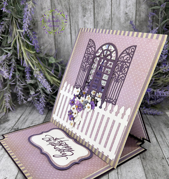 Handmade 3 Panel Easel Birthday card lavender