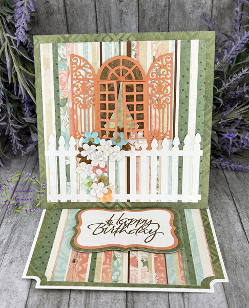 Handmade 3 Panel Easel Birthday card peach and green