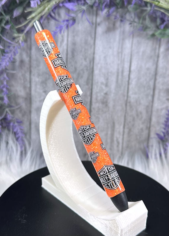 Handmade Wrapped Orange Harley Davidson glitter pen with free refill