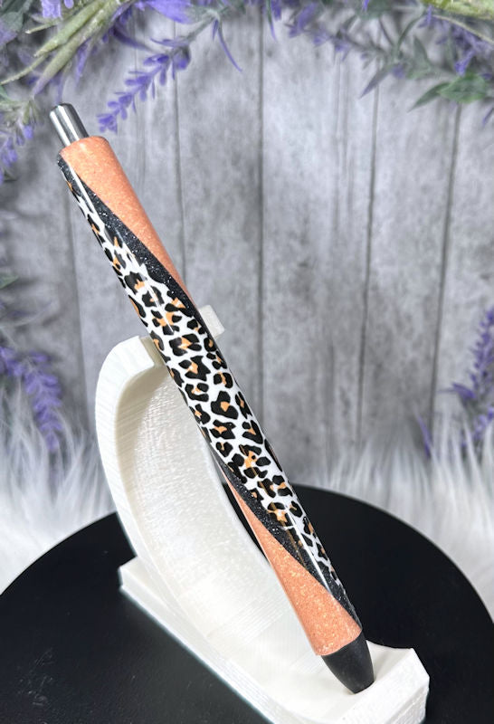 Handmade animal print on Light Orange glitter pen with free refill