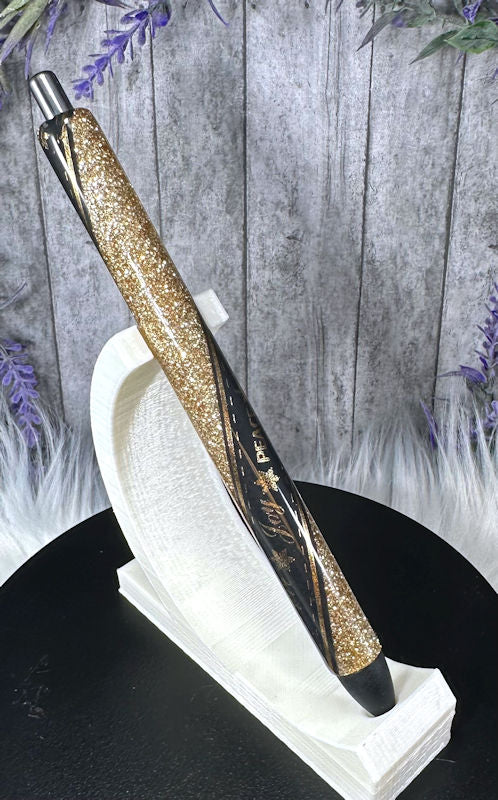Handmade Black and Gold  Christmas glitter pen with free refill