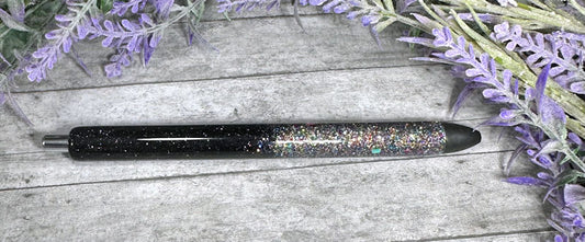 Handmade Ombre Black and Holographic Silver glitter pen with free refill