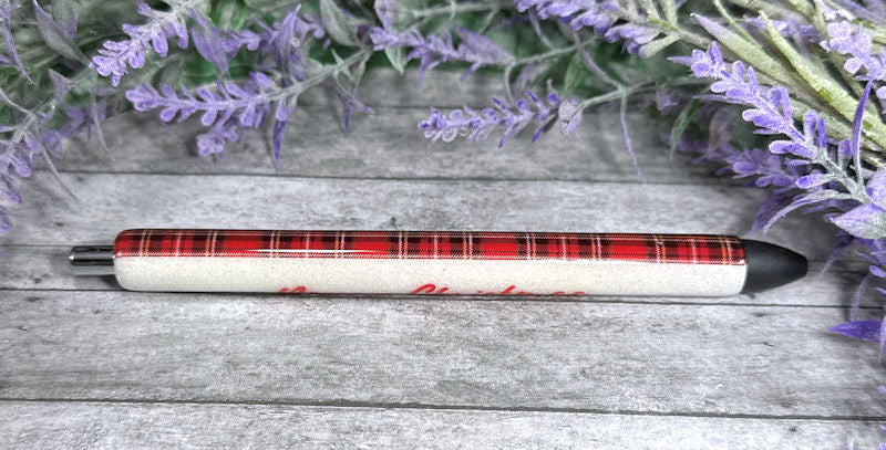 Handmade Merry Christmas Plaid glitter pen with free refill