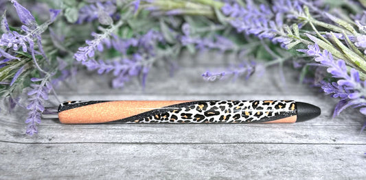 Handmade animal print on Light Orange glitter pen with free refill