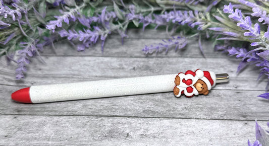 Handmade Teddy Bear Santa Christmas glitter pen  with free refill