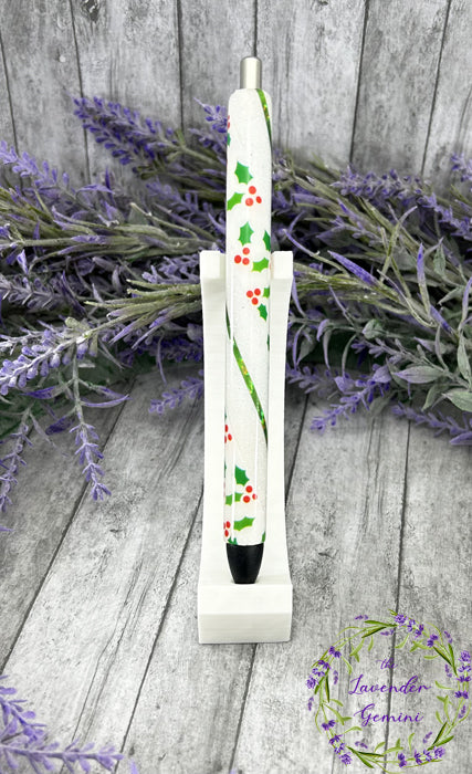 Handmade winter holly glitter pen with free refill