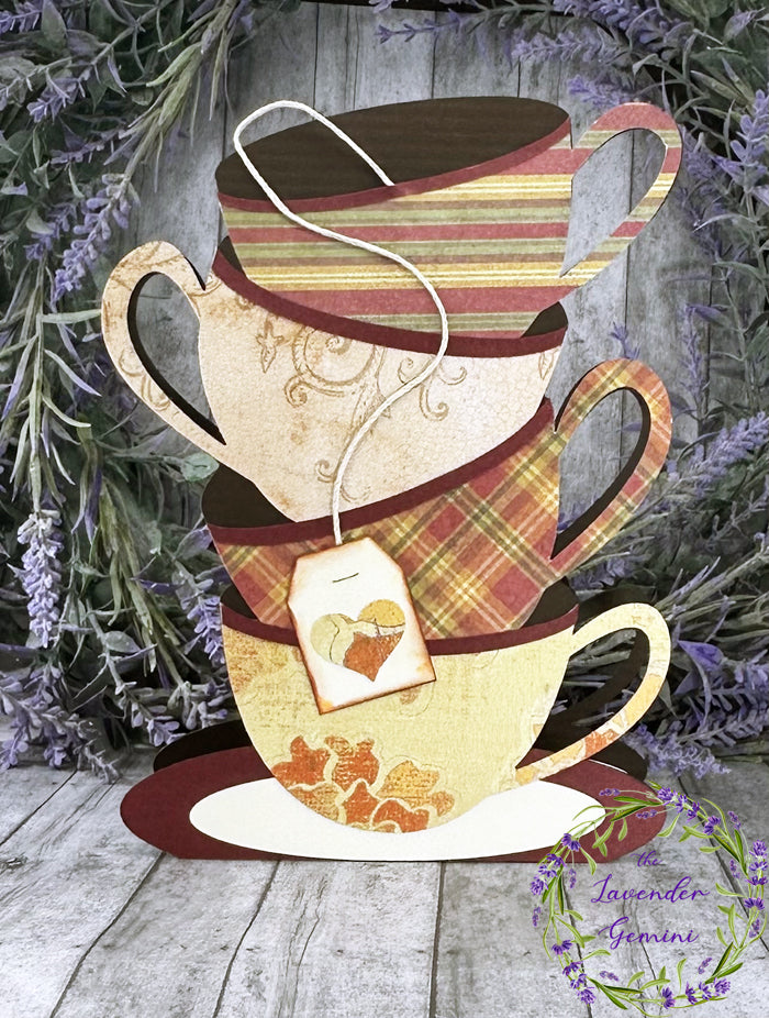 Handmade Stacked Brown and Tan Teacups Card