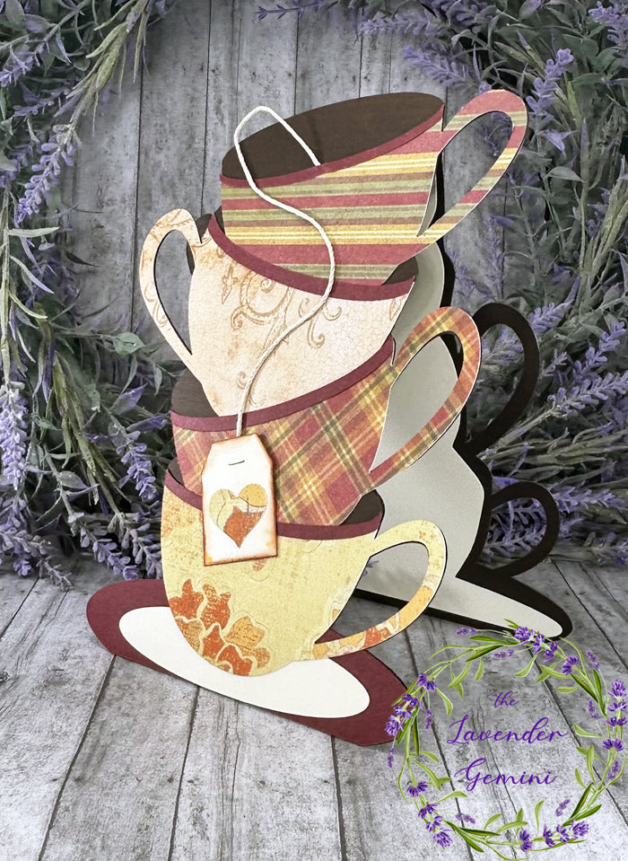 Handmade Stacked Brown and Tan Teacups Card