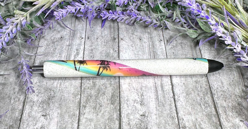 Handmade Beach Palm Trees glitter pen with free refill