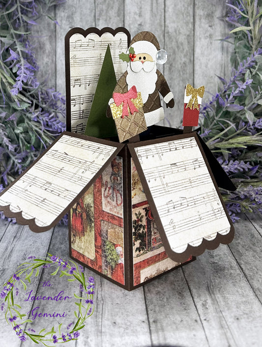 Handmade 3D Handmade Christmas Santa Holiday box card browns