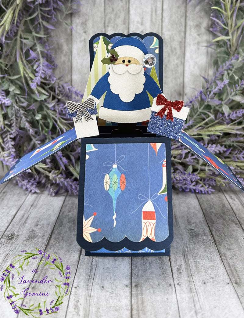 Handmade 3D Handmade Christmas Santa Holiday box card blue