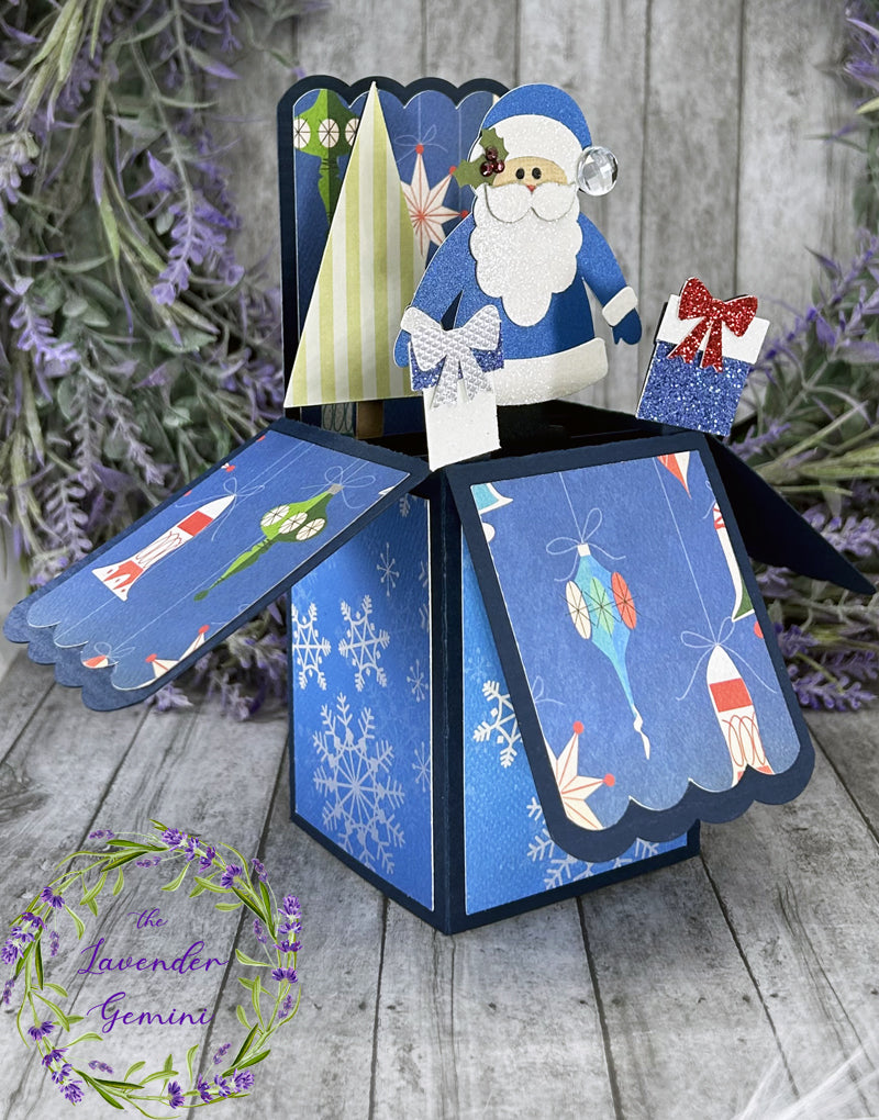 Handmade 3D Handmade Christmas Santa Holiday box card blue