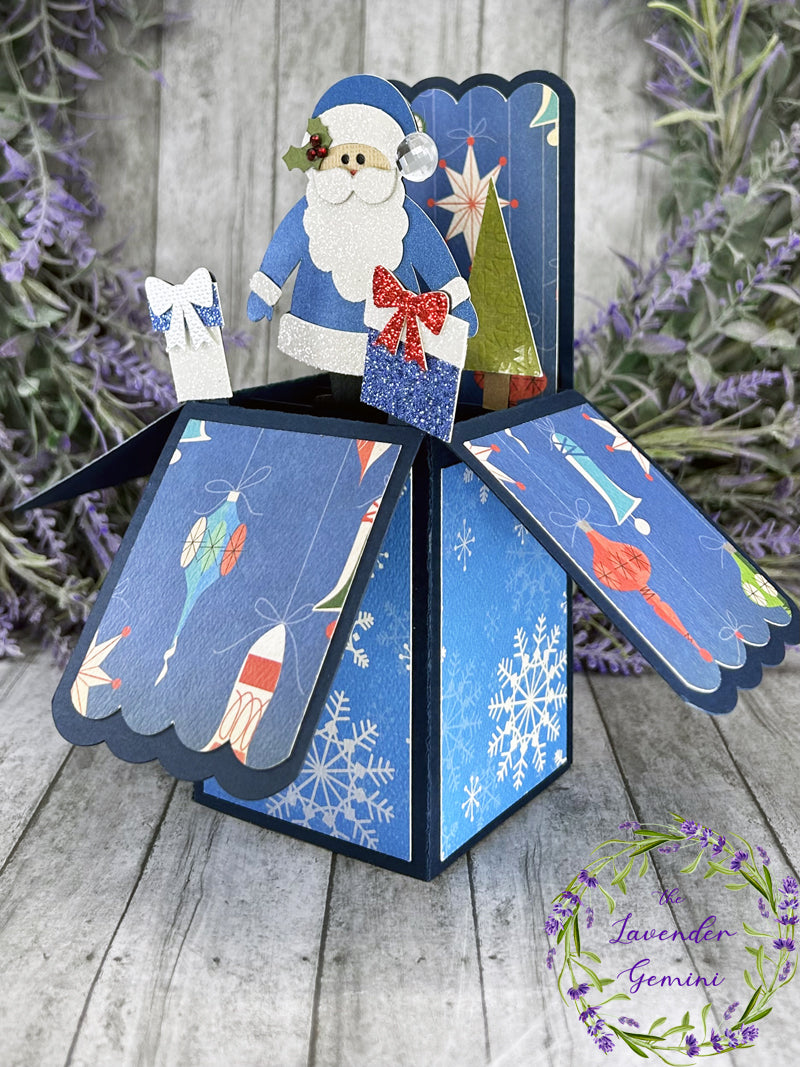 Handmade 3D Handmade Christmas Santa Holiday box card blue