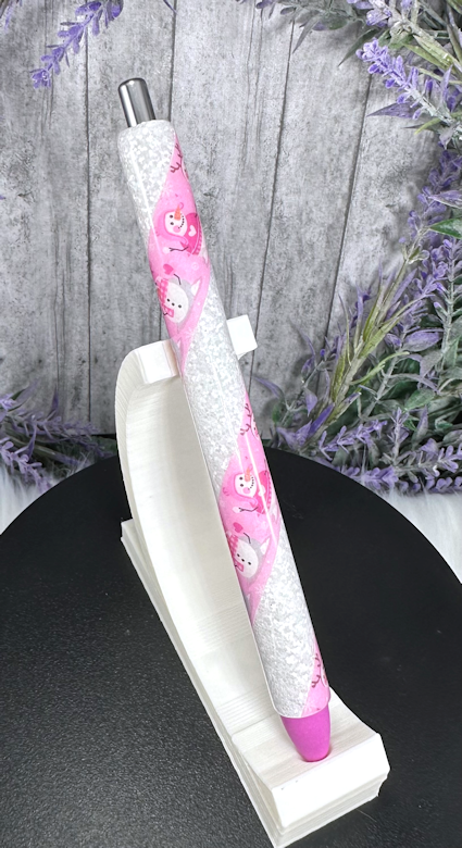 Handmade Pink Christmas Snowmen glitter pen with free refill