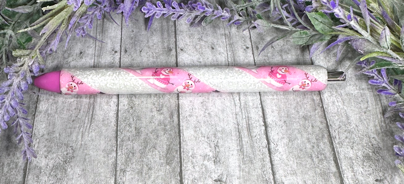 Handmade Pink Christmas Snowmen glitter pen with free refill