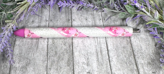 Handmade Pink Christmas Snowmen glitter pen with free refill