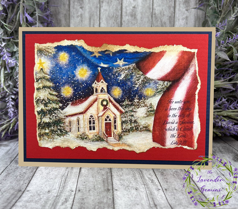 Handmade Patriotic Christmas Vintage Church Card