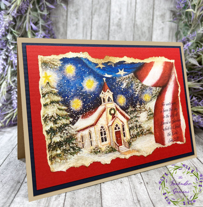 Handmade Patriotic Christmas Vintage Church Card