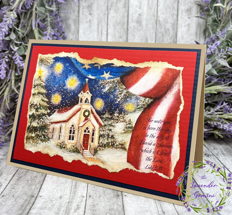 Handmade Patriotic Christmas Vintage Church Card