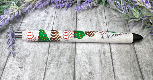 Handmade Little Debbie O Christmas Tree Cakes glitter pen with free refill