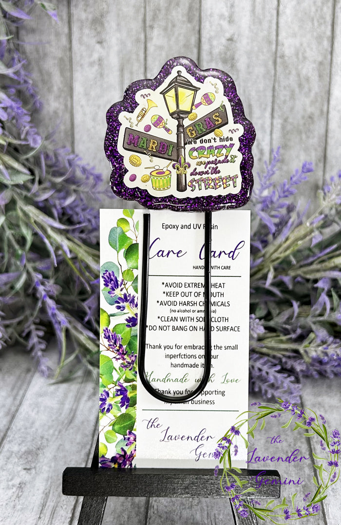 Book Lovers Mardi Gras Jumbo Paper Clip Bookmark