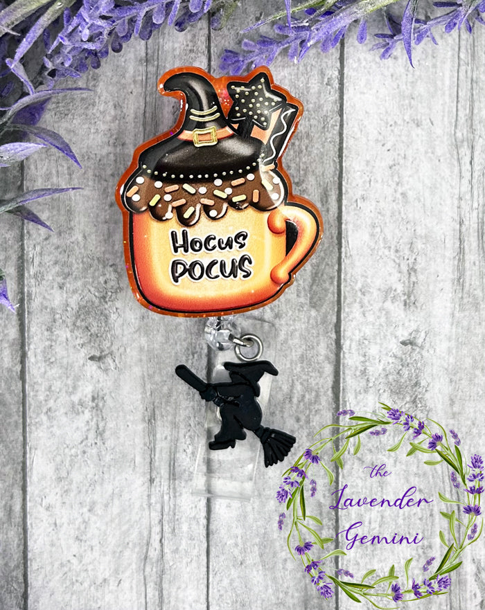 Handmade Hocus Pocus Badge Reel with witch