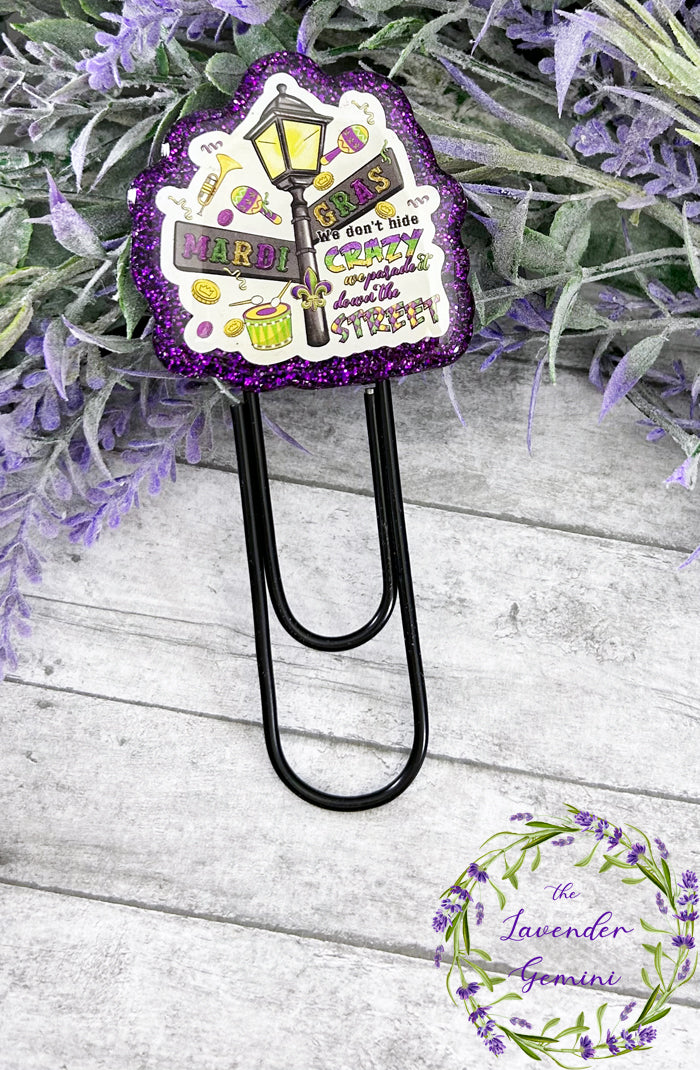 Book Lovers Mardi Gras Jumbo Paper Clip Bookmark