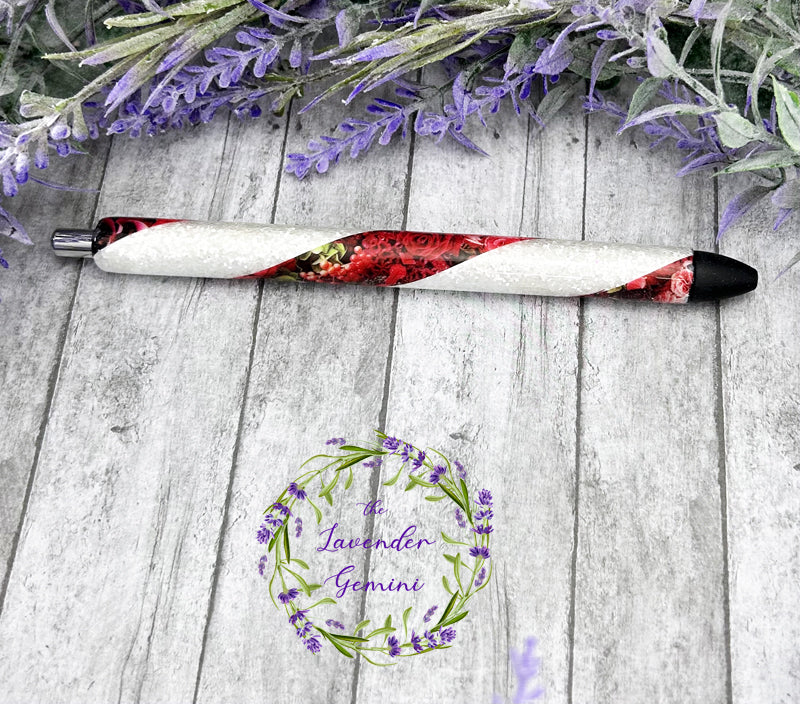 Handmade Red Roses glitter pen with free refill