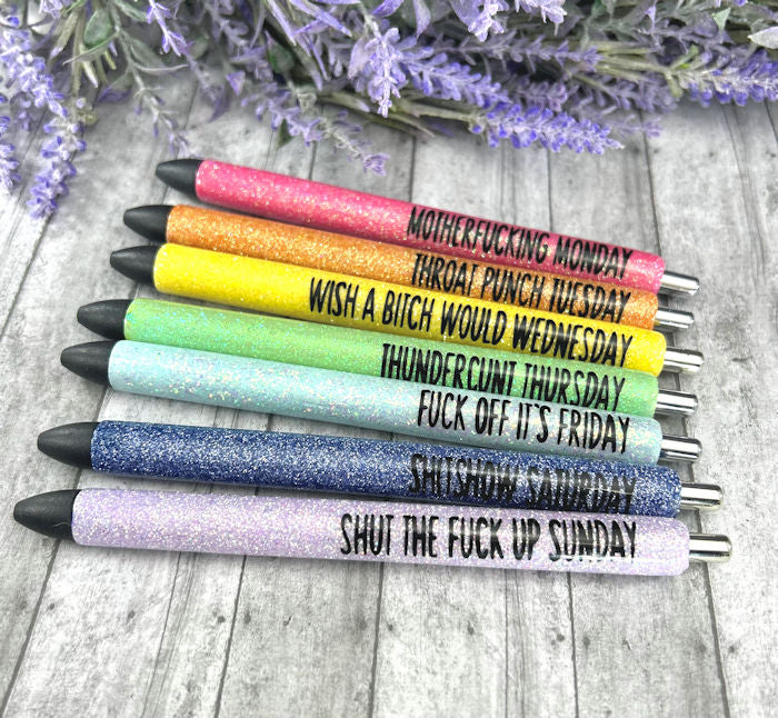 Custom Order Sarcastic Work Week Glitter Pen Set of 7