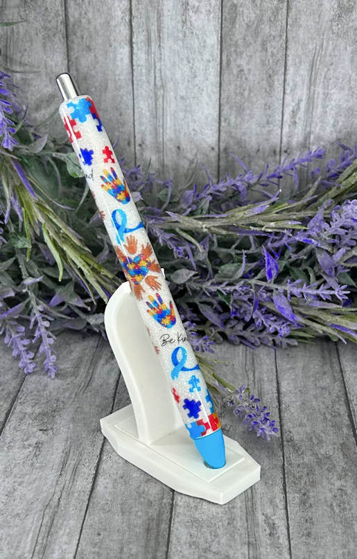 Handmade Wrapped Autism Awareness glitter pen with free refill