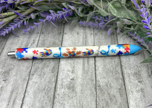 Handmade Wrapped Autism Awareness glitter pen with free refill