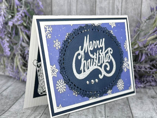 Handmade Blue and Silver Merry Christmas Card