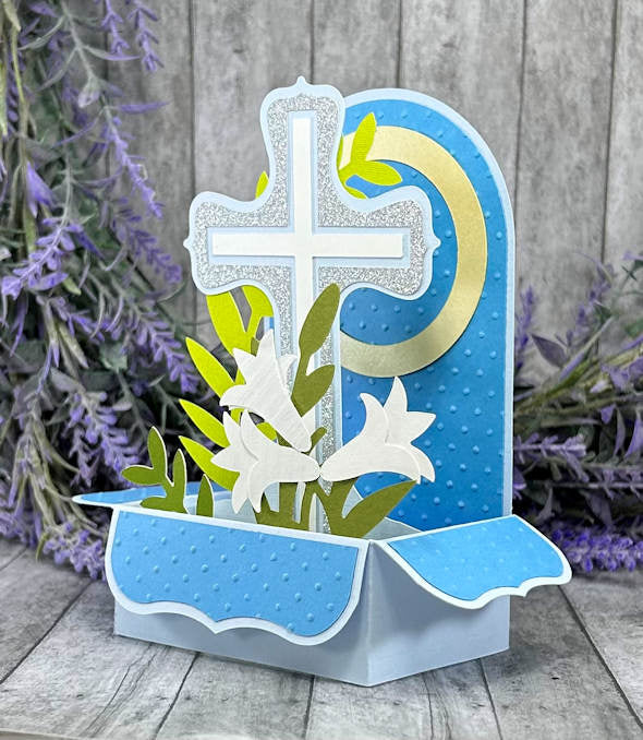 Handmade Cross and Lilies Easter 3D Box Card